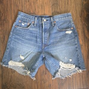 Levi's Blue Distressed High-Rise Denim Cutoff Shorts